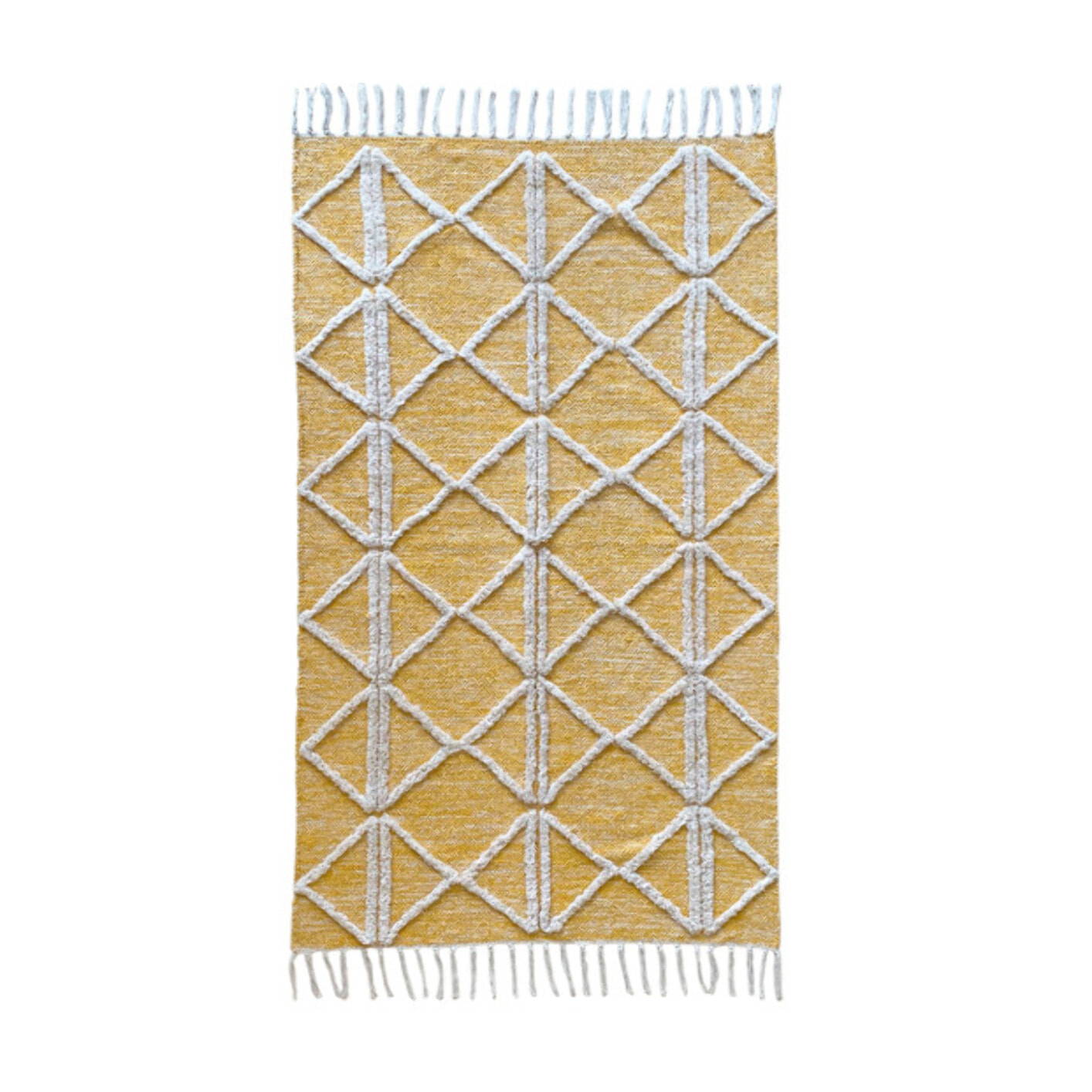 Tapis berbère jaune motifs losanges avec franges 90x150cm - MARA