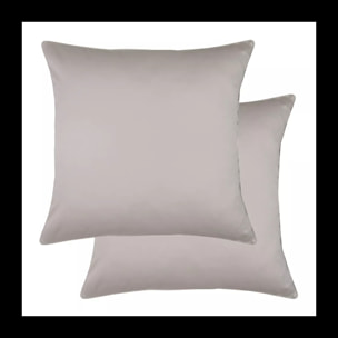 Lot de 2 taies satin de coton uni beige Ava uni taupe