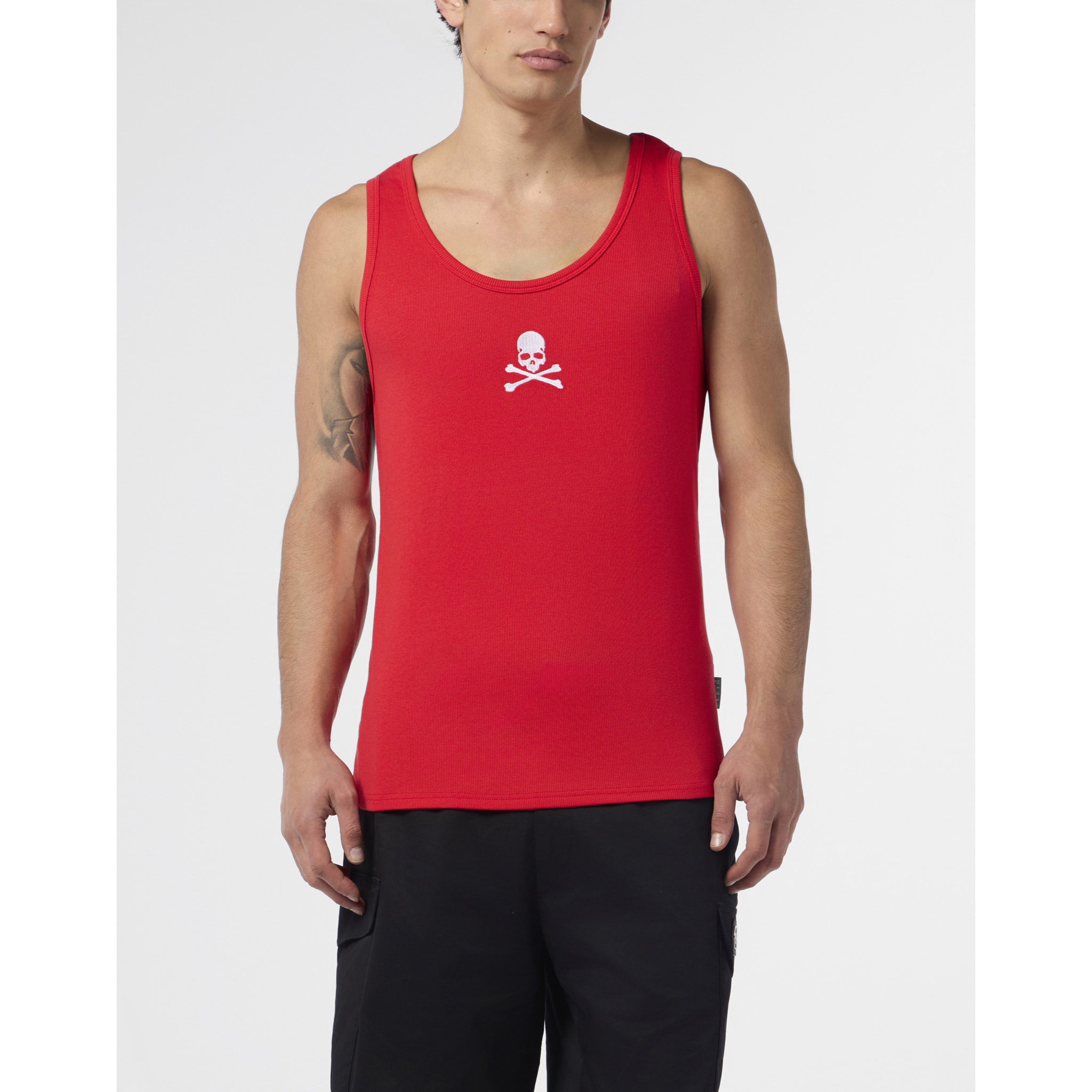 PHILIPP PLEIN Cotton Tank Top Skull & Bones