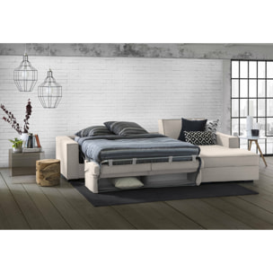 Divano letto con penisola Achico, Sofà con penisola contenitore Destra, Braccioli standard, 100% Made in Italy, Cm 280x95h90, Tortora