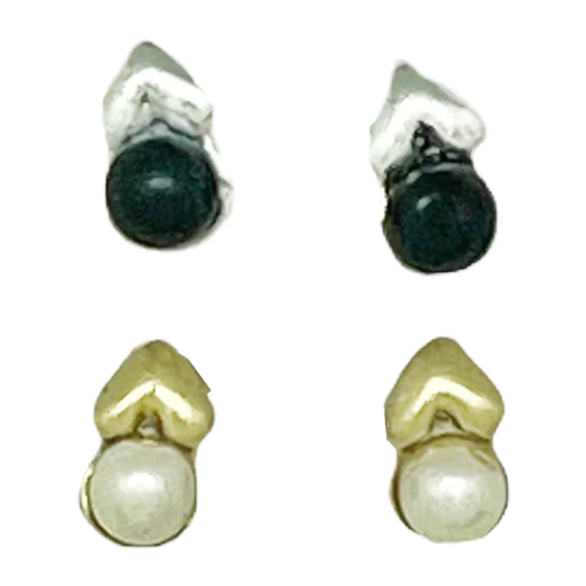 Pack de pendientes corazón mini con bolita en plata 10µ y dorado