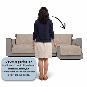 COPRIDIVANO PENISOLA DESTRA COMFORT, Antiscivolo, Cotone+Microfibra+Fibre Varie, Made in Italy - MARRONE