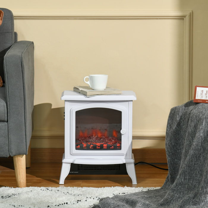 Chimenea Eléctrica Portátil 1000/2000W con Llama Simulada Termostato Ajustable y Protección Sobrecalentamiento para Salas de hasta 25m² 36,5x24x45,5 cm Blanco