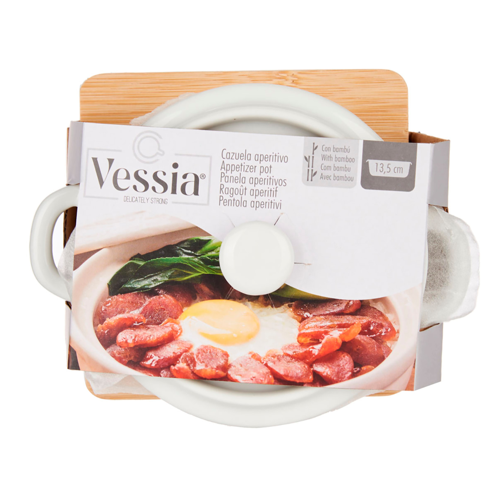 CASSERUOLA IN CERAMICA ROTONDA CON BASE IN BAMBU