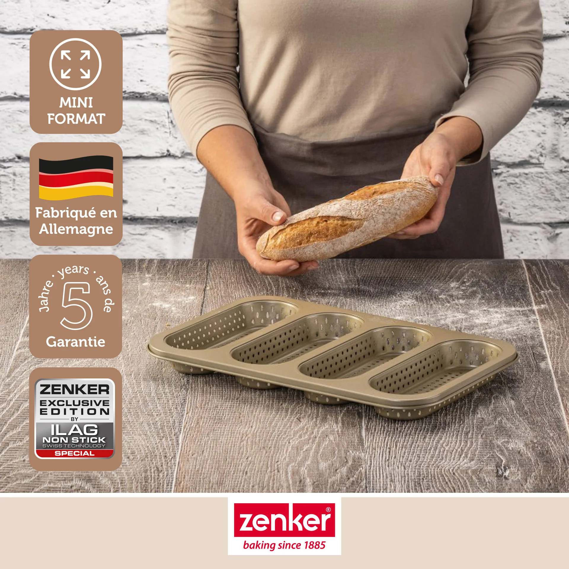 Moule à pain perforé 4 mini baguettes 33 x 22 cm Zenker Mojave Gold