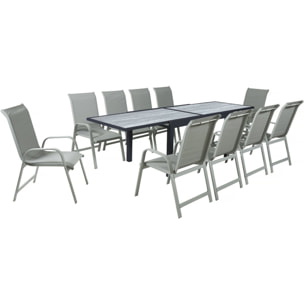 Table extensible et chaises de jardin en aluminium "Lagos" - 140/280 x 90 x 76 cm - 10 places - Gris clair
