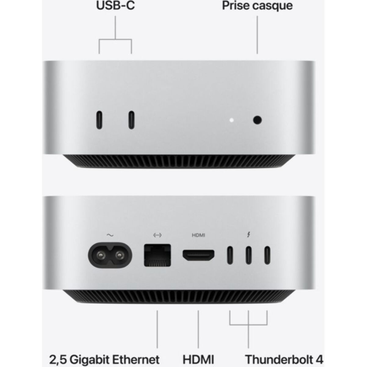 Ordinateur Apple MAC Mini Puce M6 CPU 12 / GPU 12 coeurs / Mémoire RAM 16Go Stockage 512Go SSD Argent