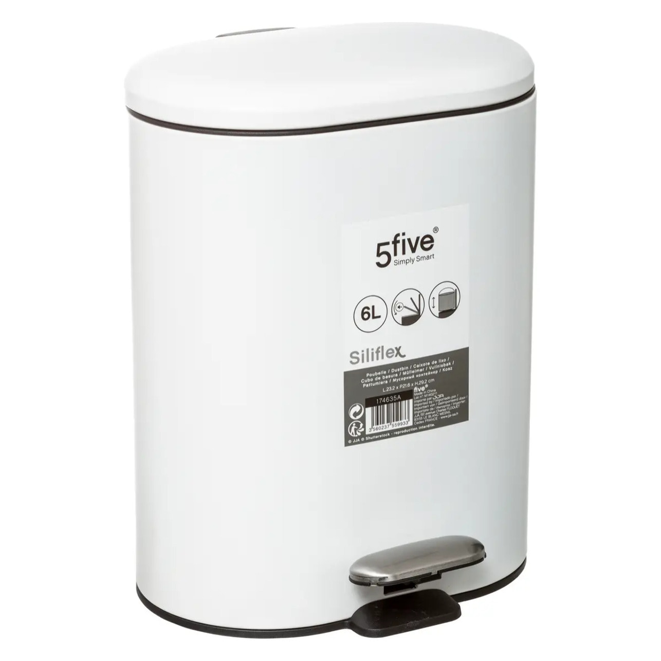 Poubelle soft close métal 6L "Siliflex" blanc