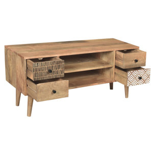 Meuble TV en bois de manguier à motifs 117 cm - Tali