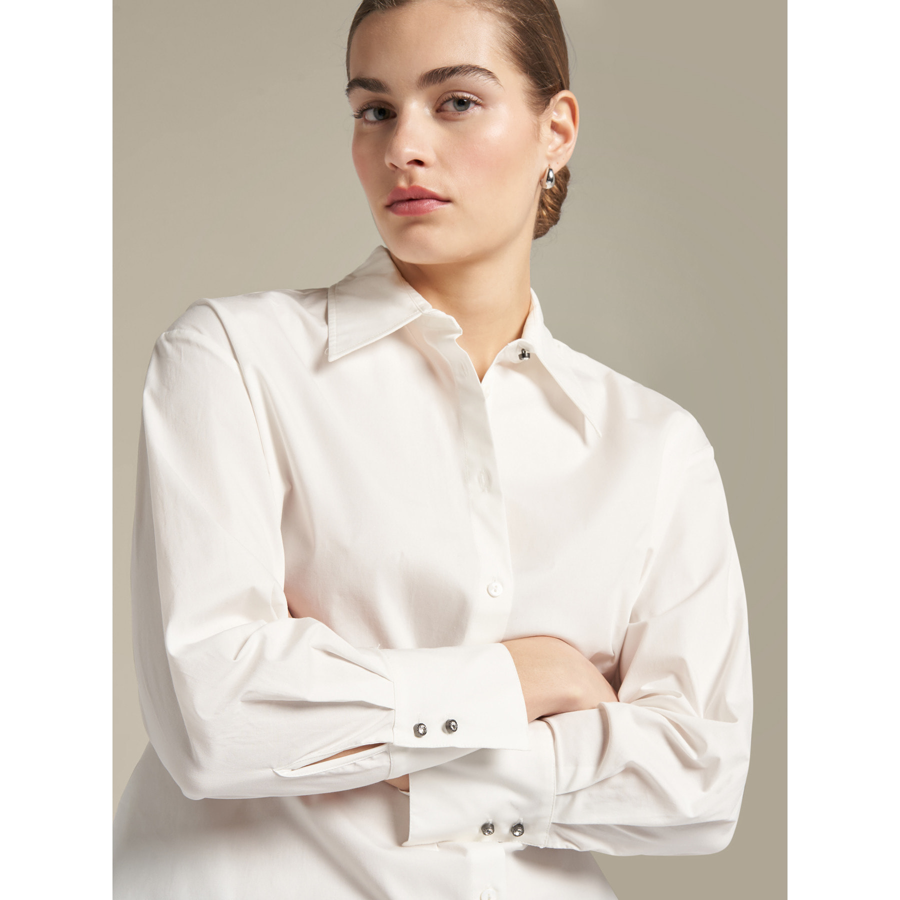 Elena Mirò - Camisa larga de algodón elástico - Blanco