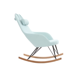 Rocking chair scandinave en tissu menthe à l'eau, métal noir et bois clair JHENE