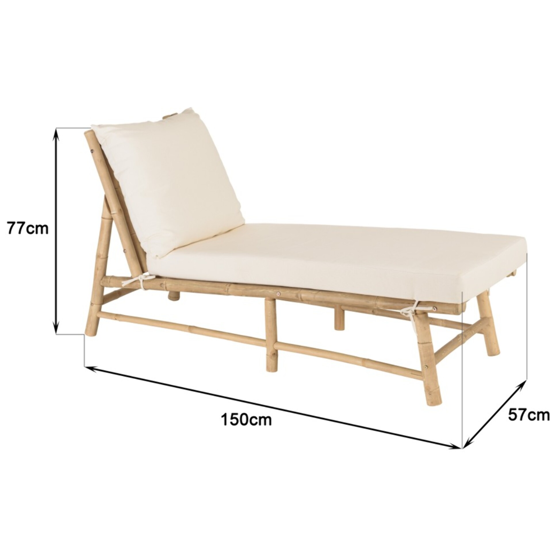 VITAL - Bain de soleil en bambou avec coussins couleur crème