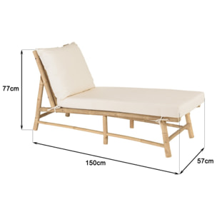 VITAL - Bain de soleil en bambou avec coussins couleur crème
