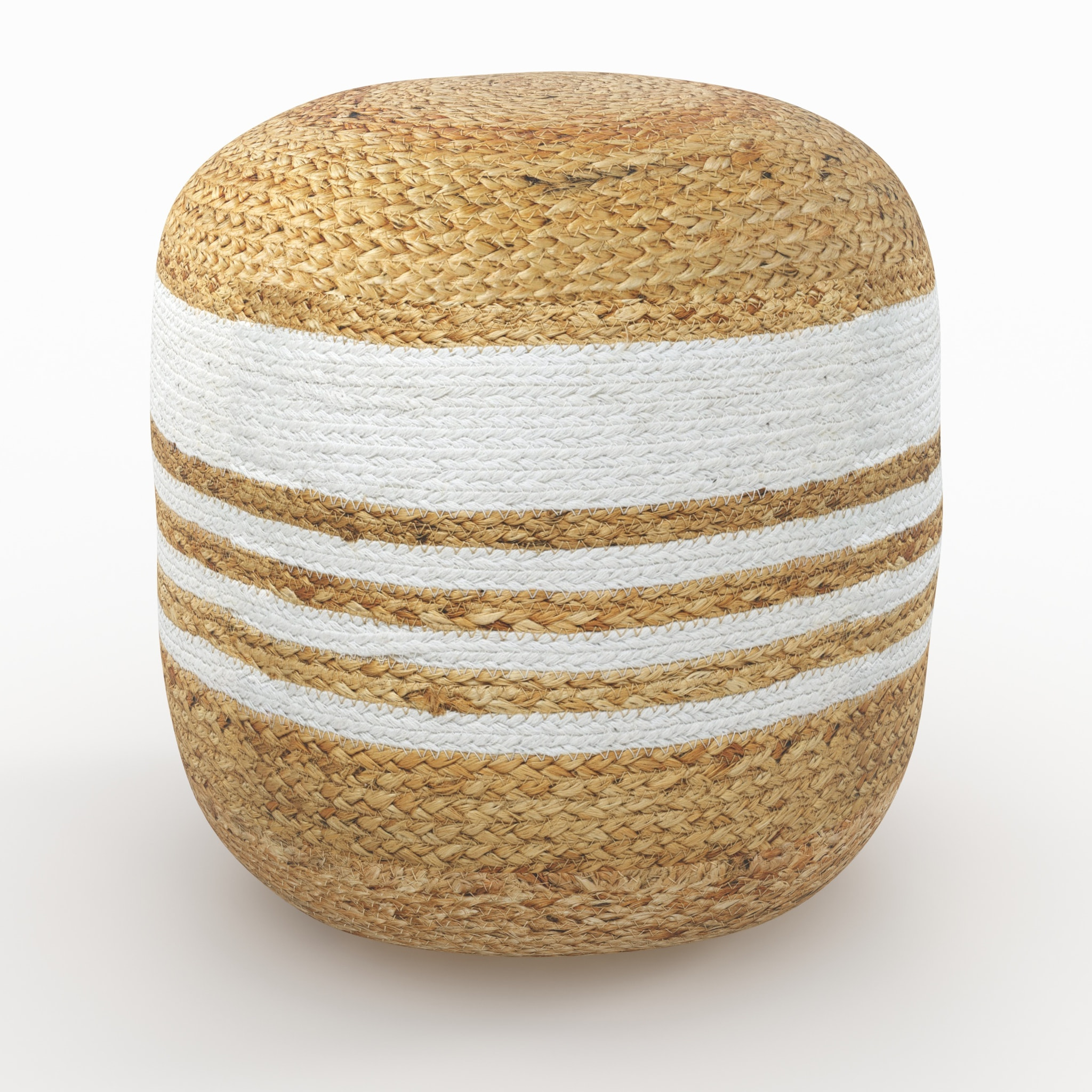 Pouf rond en jute et blanc D40 cm - Billy