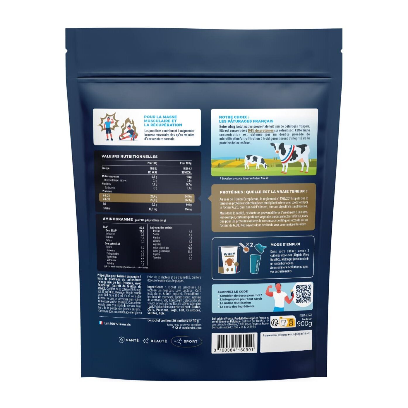 Nutri&Co Protéines Whey Isolat Native en poudre - 900gr Goût Café