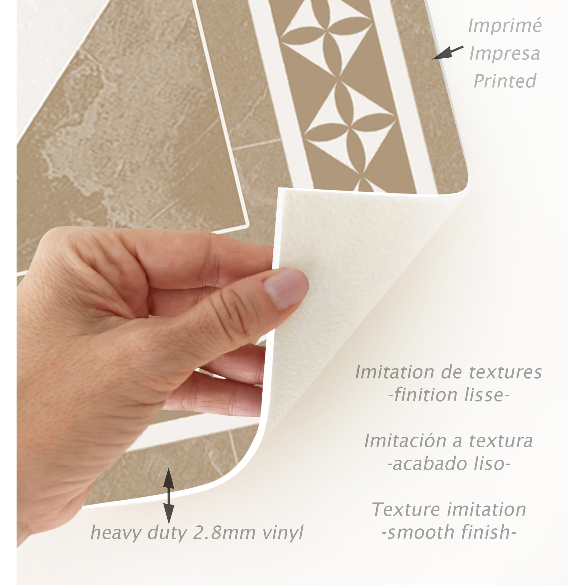 Alfombra de vinilo Galileo Beige 66x250 cm - PVC antideslizante, vinilica para cocina o salón, lavable, estilo hidraúlico