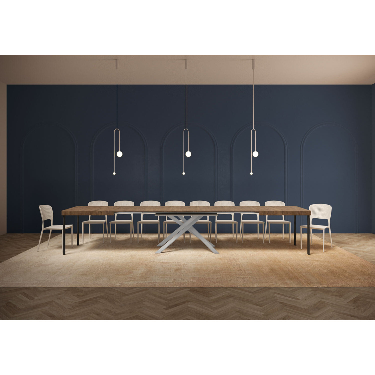 Mesa extensible 90x200/460cm Karida nogal patas blanca