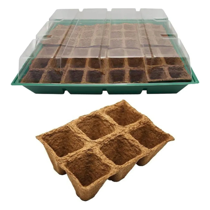PLANETA HUERTO | Kit Semillero L con Tapa y 10 Bandejas Biodegradables de Repuesto - Kit Semillero Mini Invernadero para Germinación de Semillas y Cultivo Doméstico Ecológico