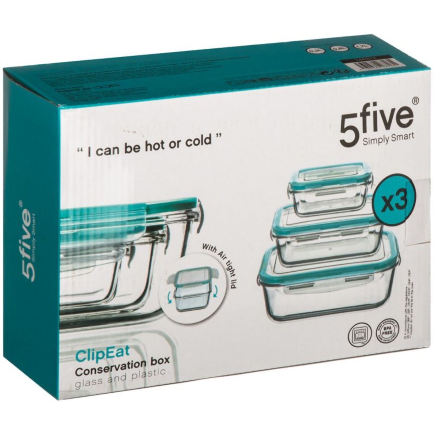 Boîte hermétique FIVE 3 pcs en verre Clipeat