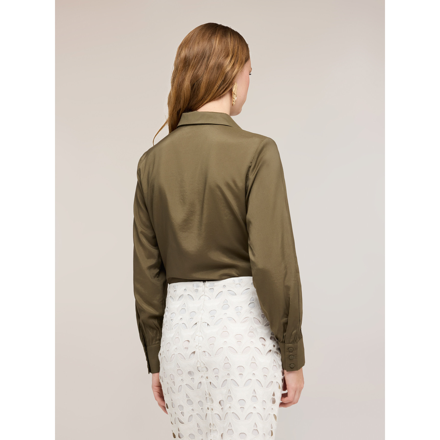 Motivi - Blusa con colletto in raso - Verde militare