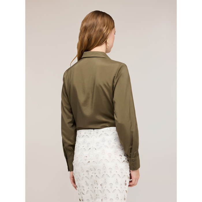 Motivi - Blusa con colletto in raso - Verde militare