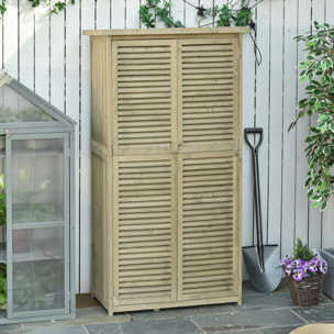 Armoire de jardin portes persiennes 2 étagères bois pin