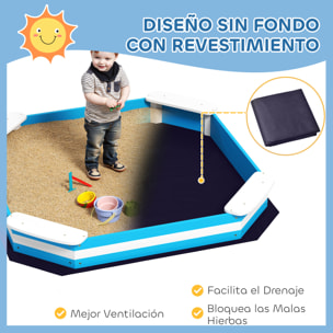 Arenero para Niños de +3 Años Arenero Infantil Cuadrada con 4 Asientos para Exterior 133x133x16 cm Azul y Blanco