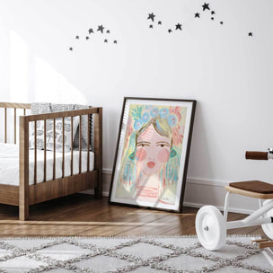 Affiche enfant visage Affiche + cadre en bois - Noir