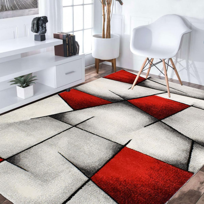 tapis chambre 80x150 tissé rouge rectangle motif géométrique BRI 10