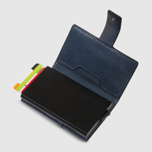 Piquadro Portacarte automatico in metallo e pelle, schermato con protezione RFID