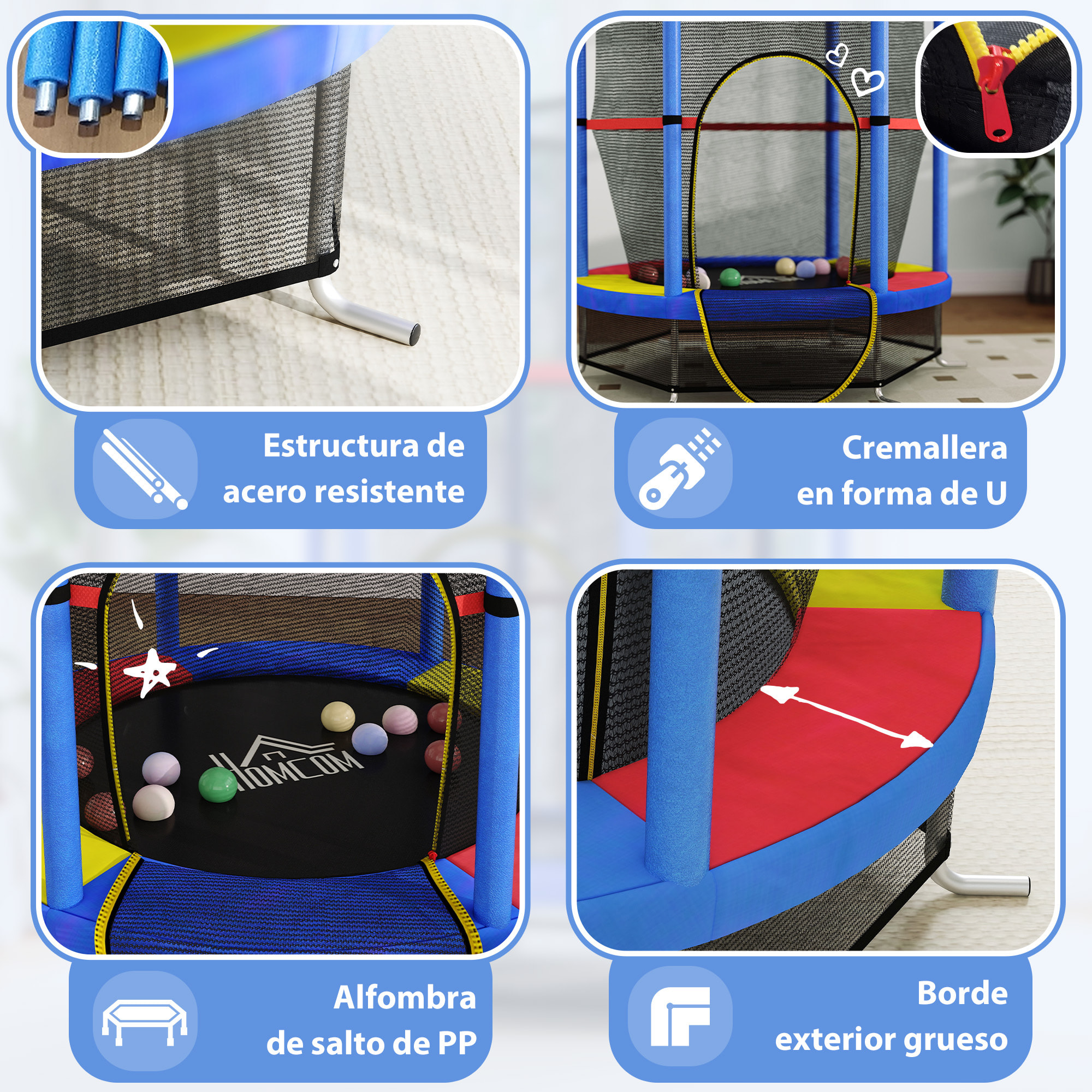Cama Elástica Infantil Ø140x190 cm Trampolín para Niños de 3-6 Años con Red de Seguridad Carga 45 kg para Interior Multicolor