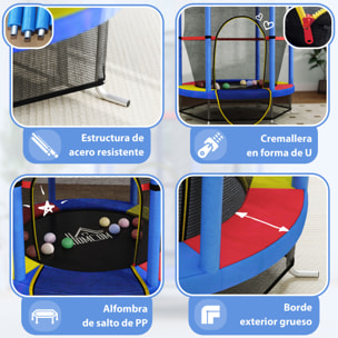 Cama Elástica Infantil Ø140x190 cm Trampolín para Niños de 3-6 Años con Red de Seguridad Carga 45 kg para Interior Multicolor