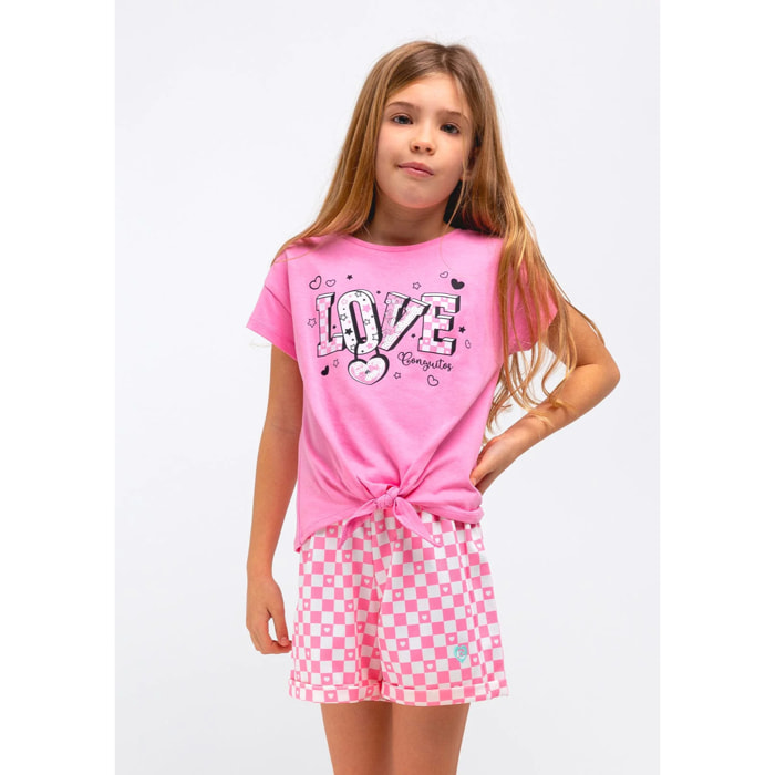 Camiseta Niña Estampado Anudado En Rosa