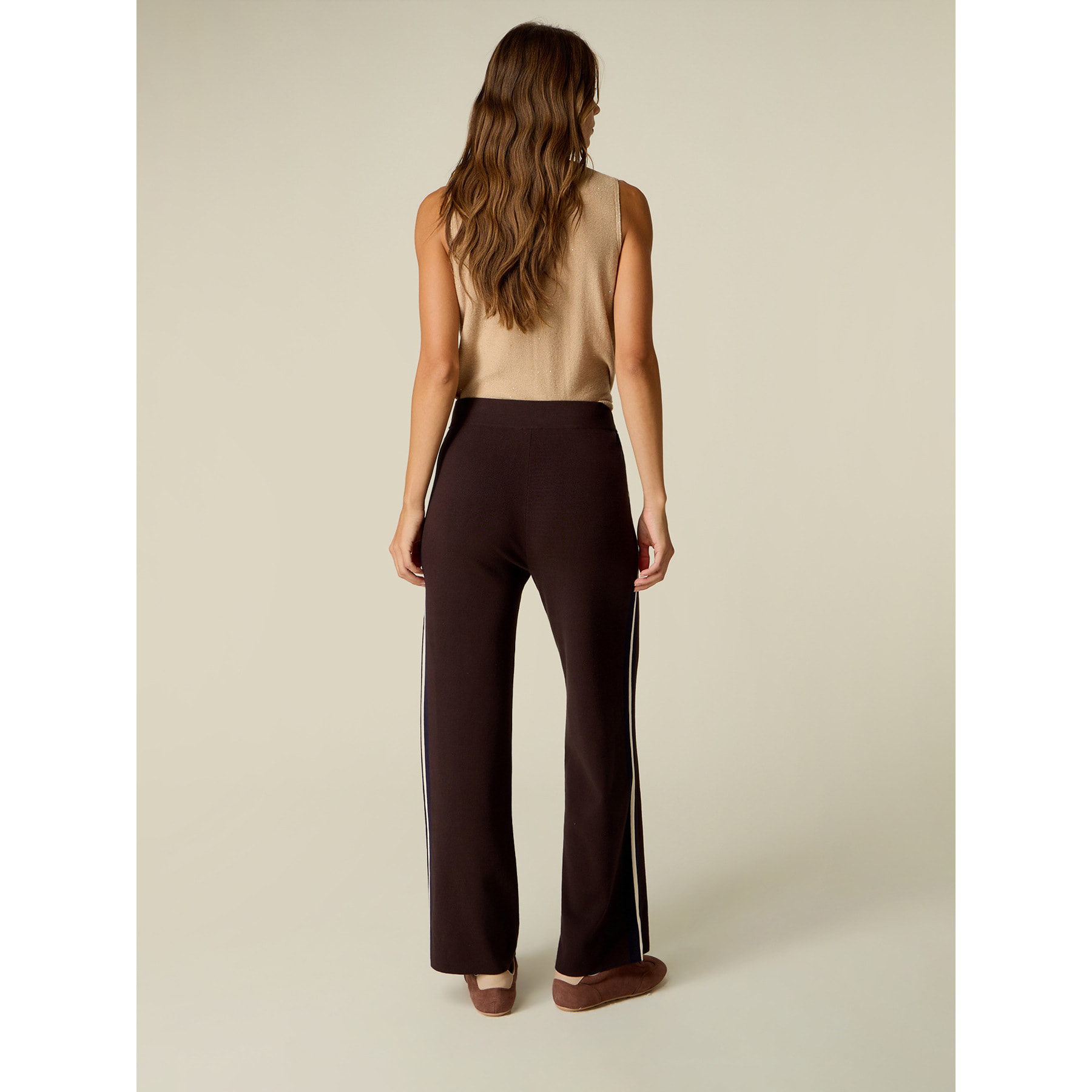 Oltre - Pantaloni palazzo in maglia - Marrone