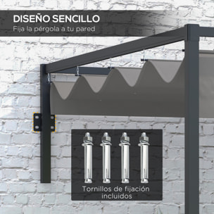 Pérgola de Pared 297x211x220 cm Cenador de Jardín con Techo Retráctil y Marco de Acero Refugio para Patio Terraza Exterior Gris Oscuro