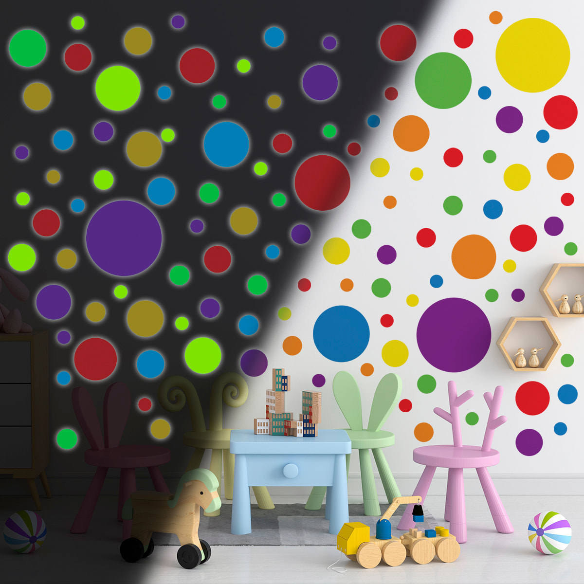 Sticker phosphorescent lumineux - POINTS MULTICOLORES