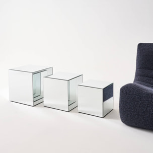 Table cubique miroir transparent. bout de canapé. table d'appoint cube miroir 35cm