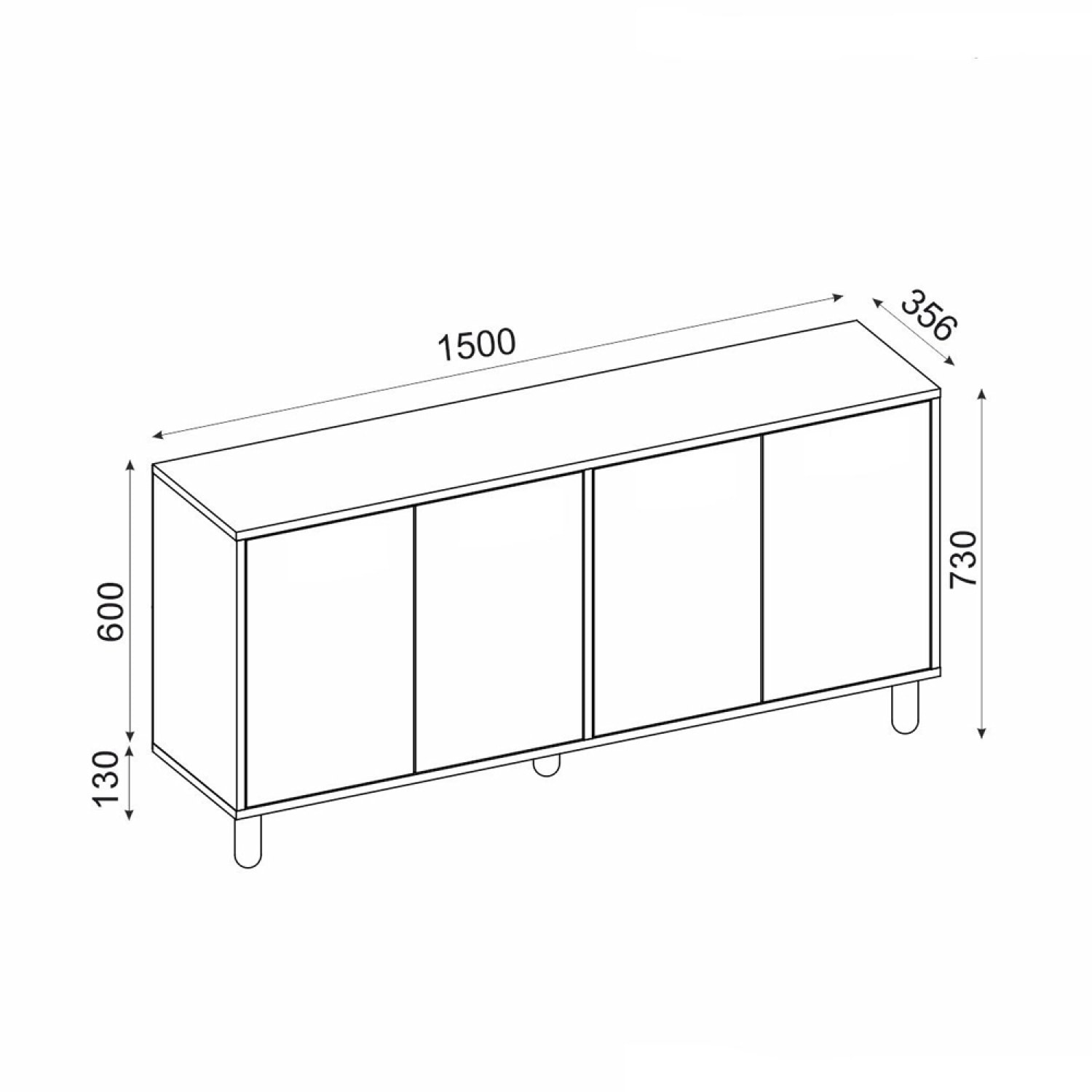 VINET Buffet 4 portes blanc design graphique 150x73cm