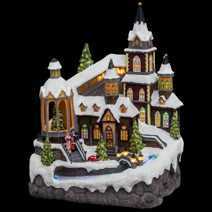 Village lumineux église avec rivière 8 LED