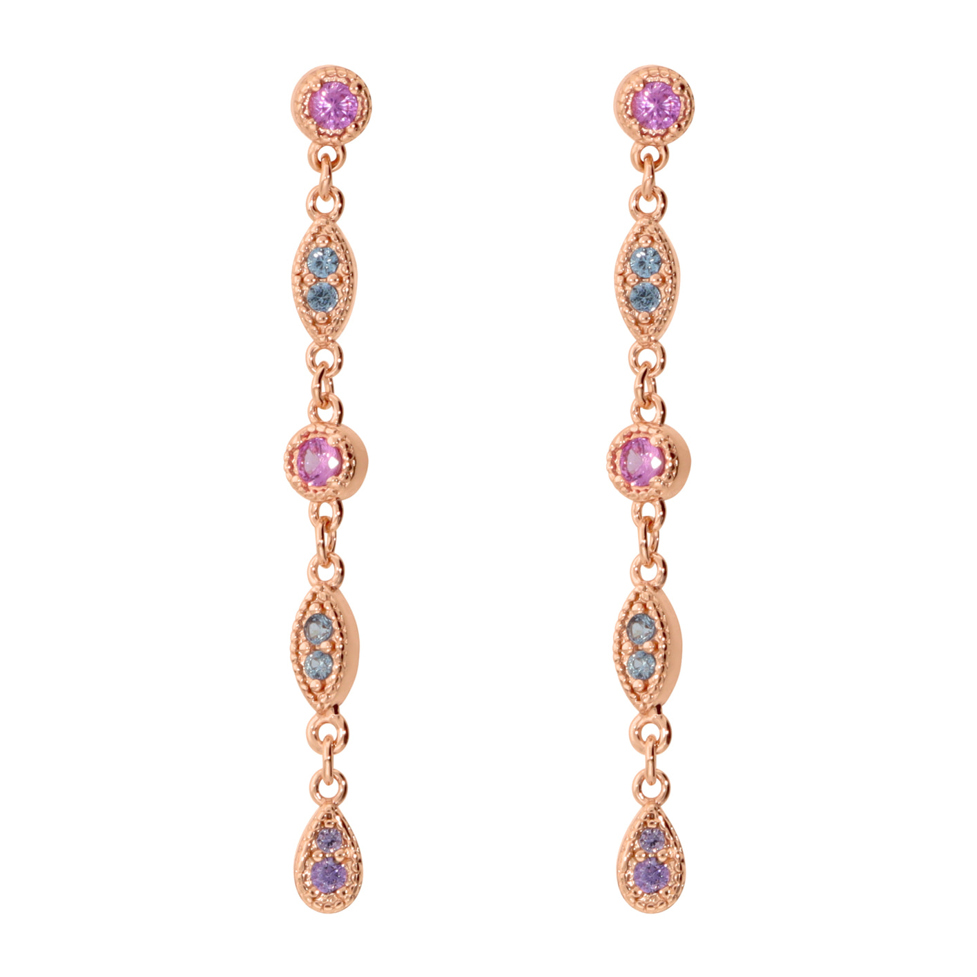 Orecchini Pendenti con Elementi Tondi e a Marquise e Cubic Zirconia Colorate