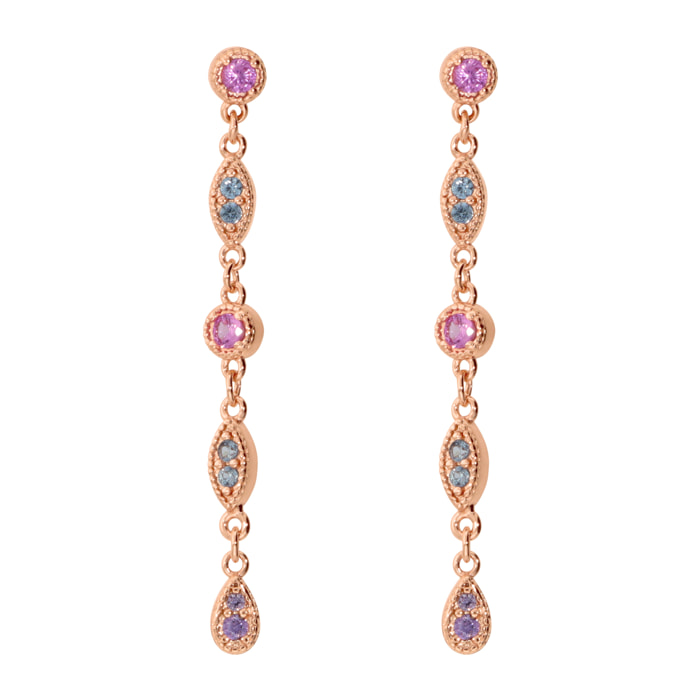 Orecchini Pendenti con Elementi Tondi e a Marquise e Cubic Zirconia Colorate