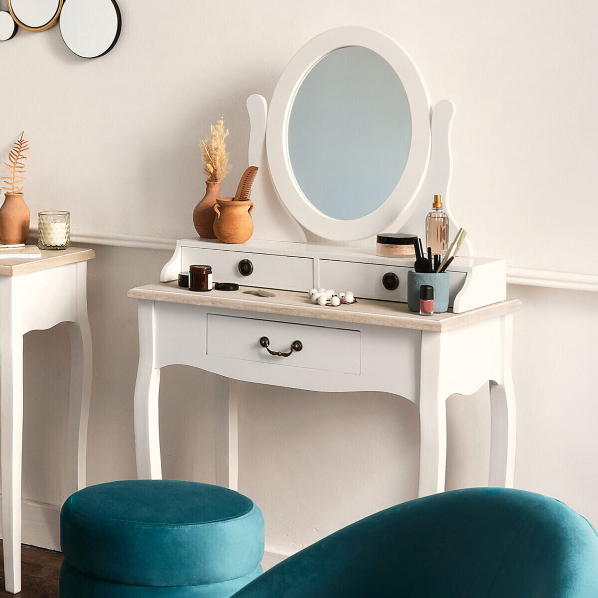 Coiffeuse "Chrysa" blanc 3 tiroirs