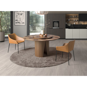 Mesa comedor Angel Cerdá redonda con tapa fija y estructura de madera chapada en nogal natural 150x150x76cm