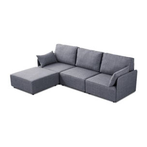 Sofá modular con chaiselongue 3 plazas y brazos Cubiq Gris