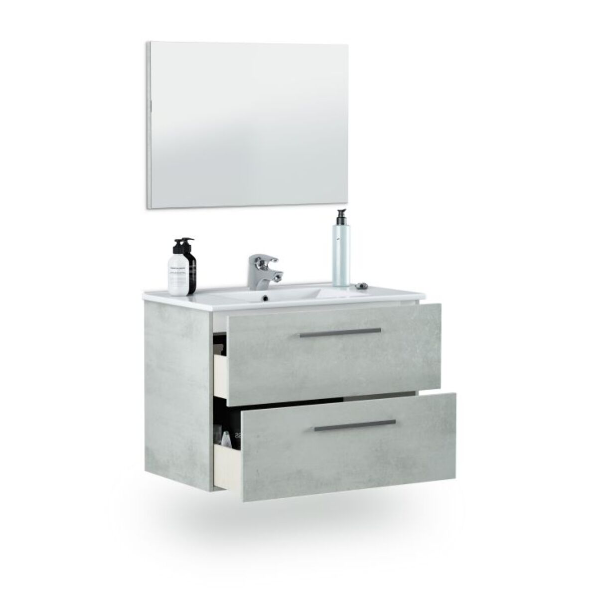 Mueble de baño con espejo Osvak 2 cajones Cemento