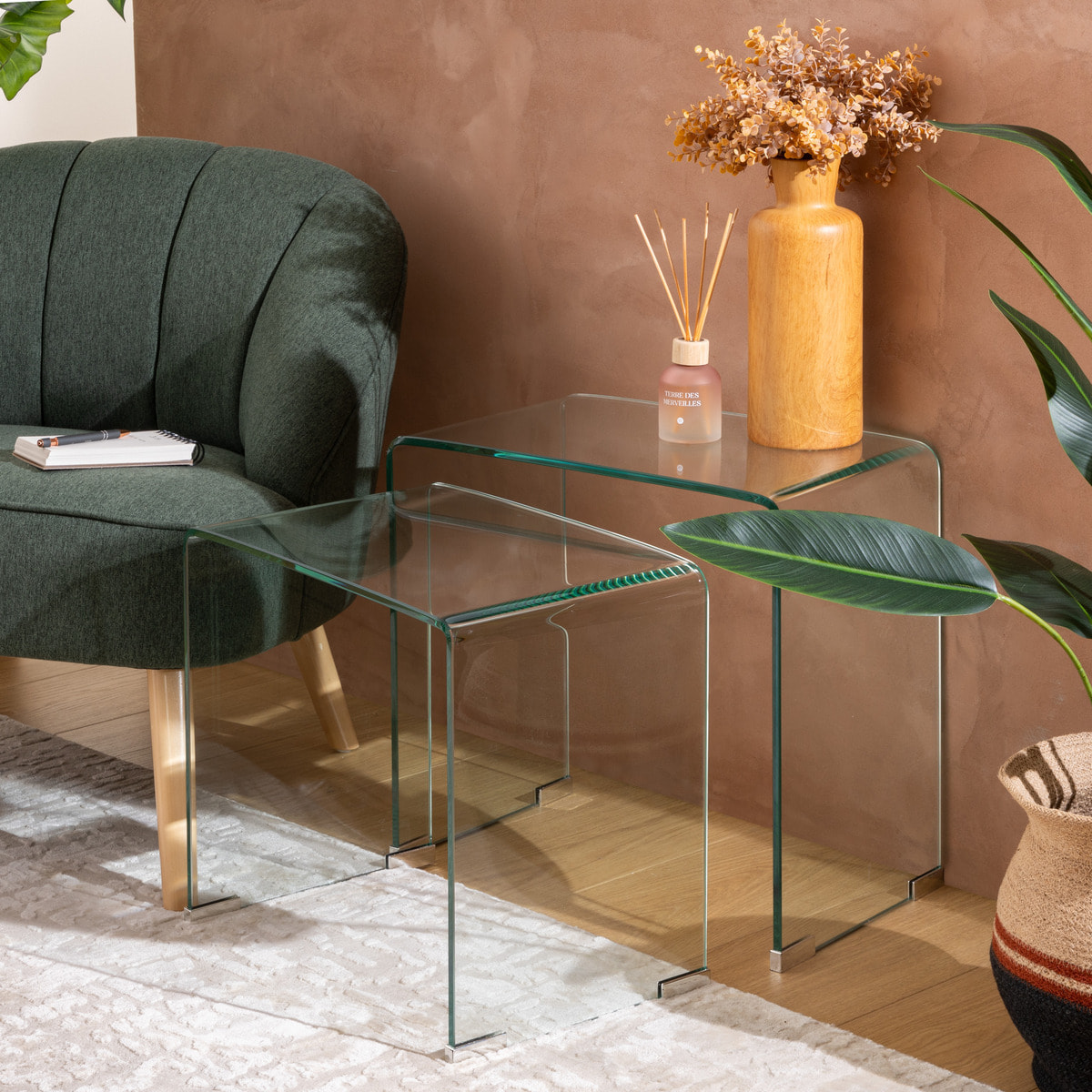 2 tables gigognes "Lenia" transparent 51x47x30cm