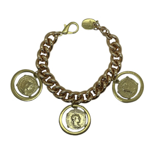 Pulsera Triple Aura con monedas tipo antigua en dorado. Aluminio ymetal
