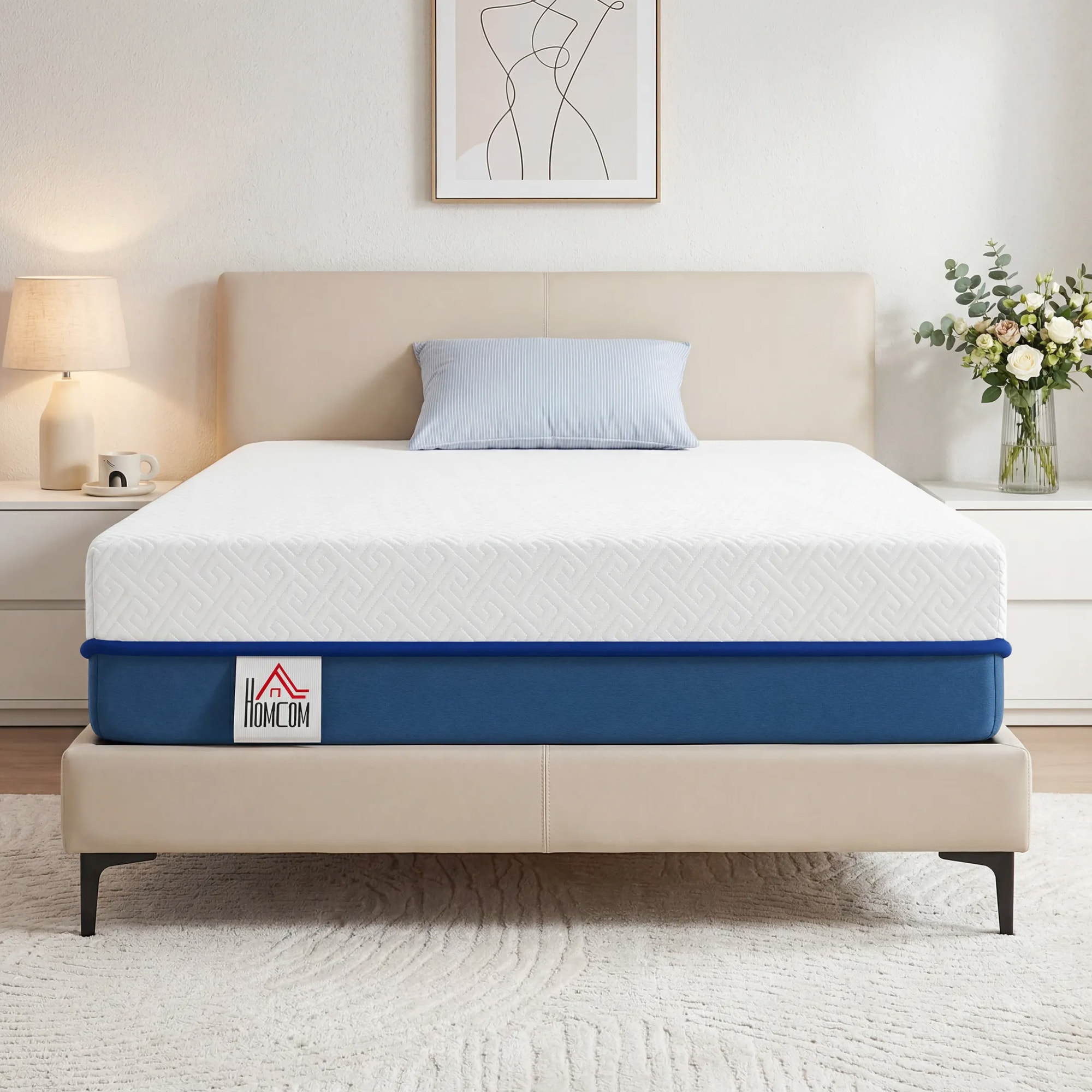 Colchón 190x90 cm, Grosor 20 cm, Colchón Viscoelástico con Té Verde, Firmeza Media, Cama Refrescante con Espuma de Gel y Funda Lavable, Certificado Oeko-Tex, Enrollable en Caja