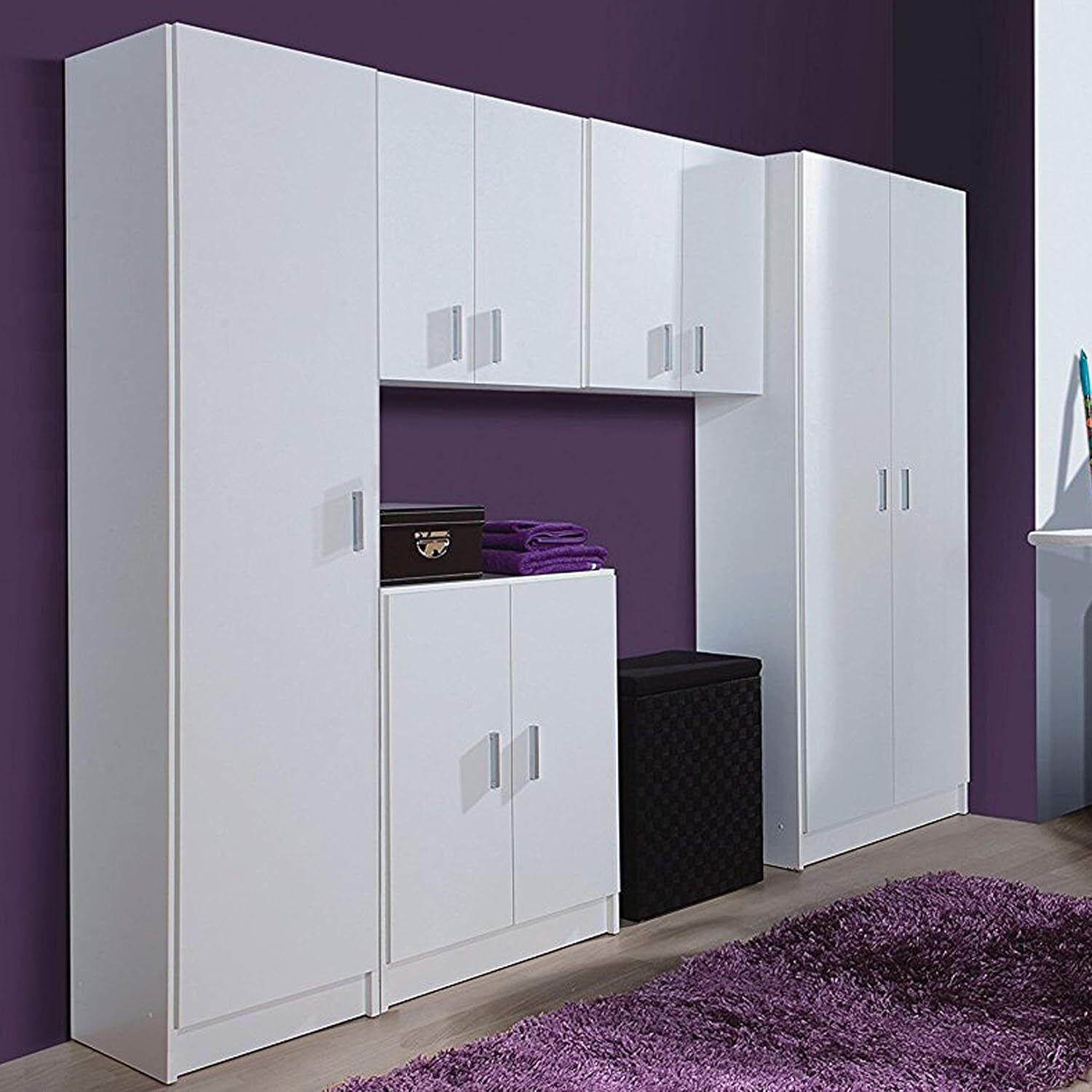 Armadio Armadietto Multiuso A Colonna con 1 Anta e 4 Ripiani Ingresso Camera da Letto Bagno Design Moderno Minimal Modulare 180 x 37 x 37 cm Bianco