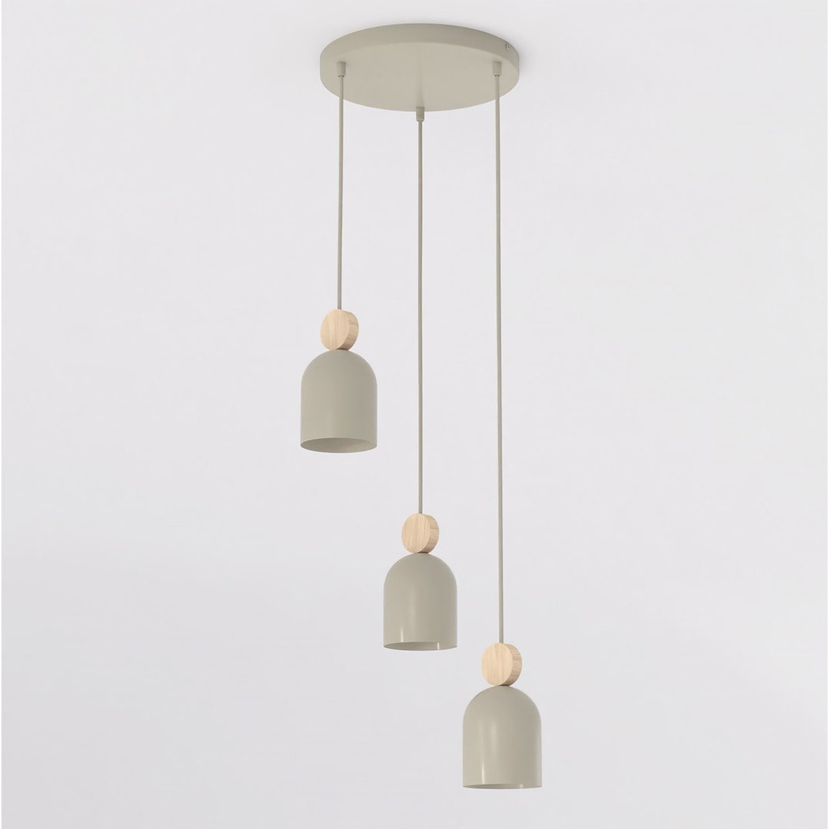 Lampada a sospensione MESI in acciaio beige e legno